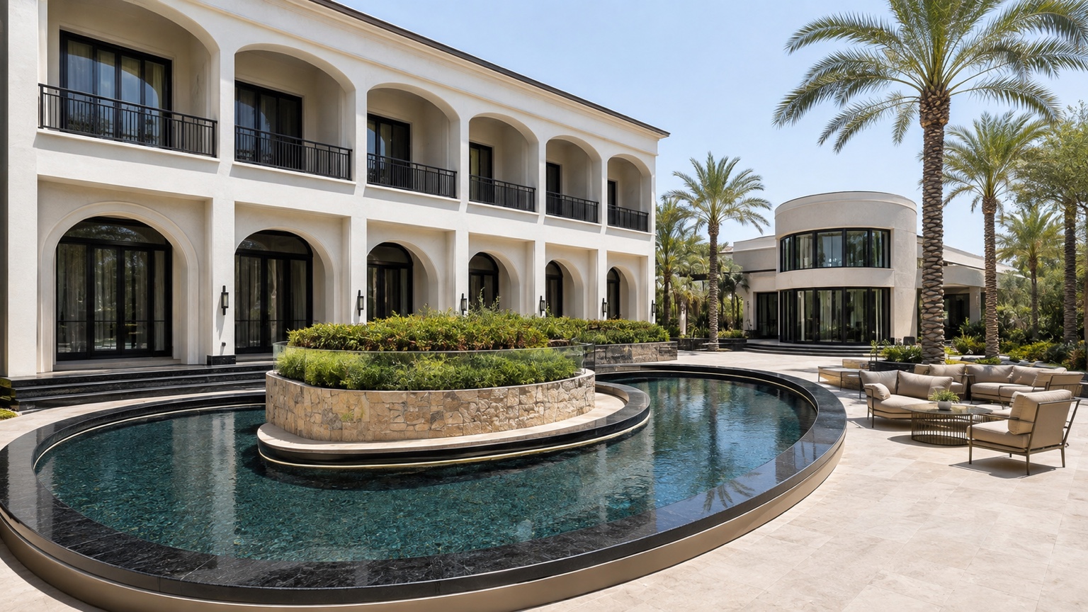 Premium lifestyle resort with expansive pool landscape and distinguished architecture