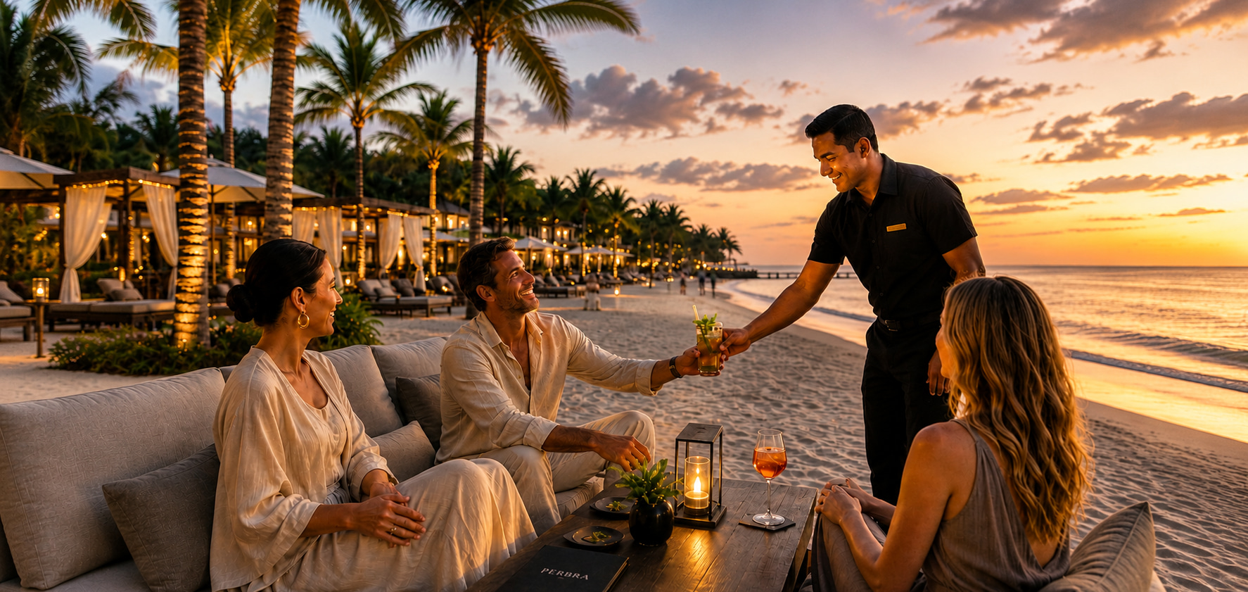 Premium service on the beach of a tropical luxury resort