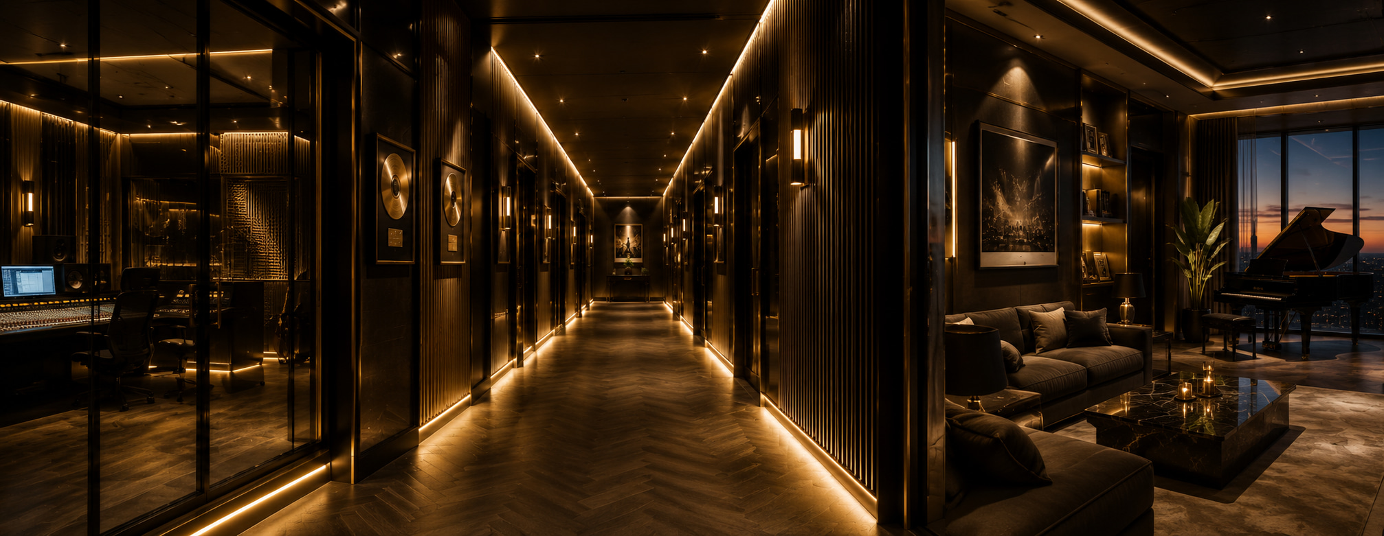 Exklusiver Korridor mit privaten Suite-Eingängen im Premium-Resort